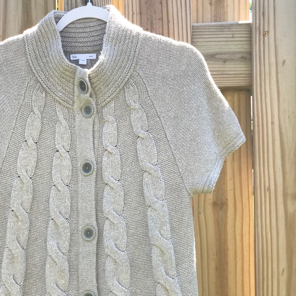 GAP beige, short sleeve, long duster/cardigan - Picture 2 of 8